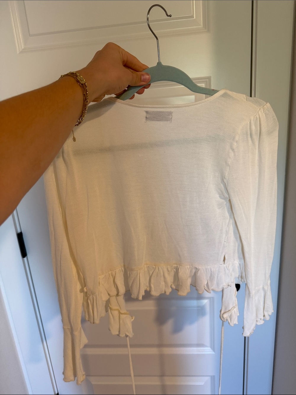 Urban Outfitters Light Cream Ruffled Wrap Cardigan - Picture 2 of 6